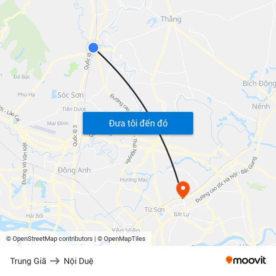 Trung Giã to Nội Duệ map