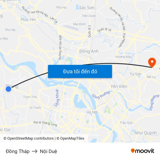 Đồng Tháp to Nội Duệ map