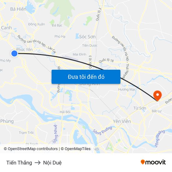 Tiến Thắng to Nội Duệ map