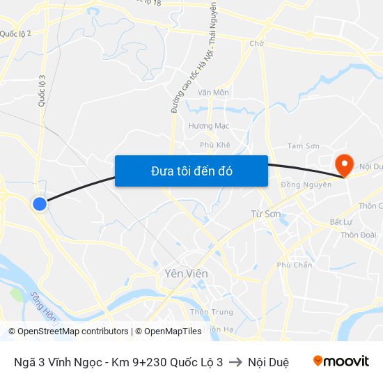 Ngã 3 Vĩnh Ngọc - Km 9+230 Quốc Lộ 3 to Nội Duệ map