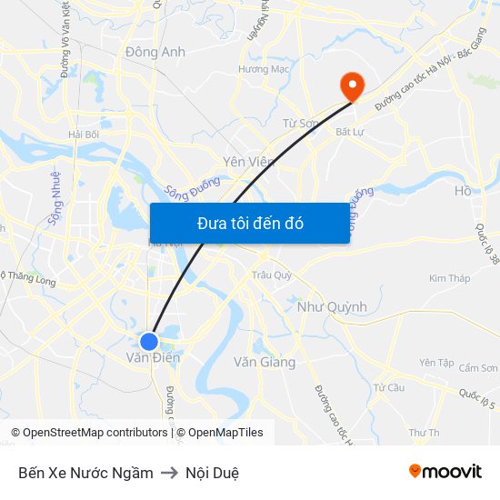 Bến Xe Nước Ngầm to Nội Duệ map