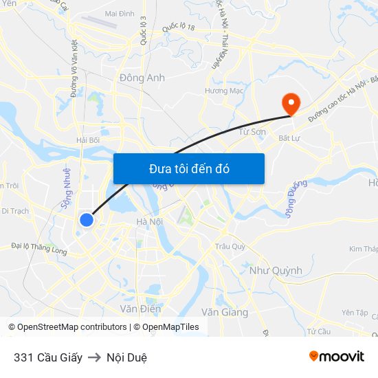 331 Cầu Giấy to Nội Duệ map