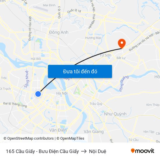 165 Cầu Giấy - Bưu Điện Cầu Giấy to Nội Duệ map