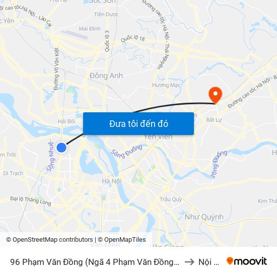 96 Phạm Văn Đồng (Ngã 4 Phạm Văn Đồng - Xuân Đỉnh) to Nội Duệ map