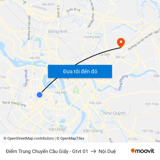 Điểm Trung Chuyển Cầu Giấy - Gtvt 01 to Nội Duệ map