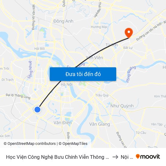Học Viện Công Nghệ Bưu Chính Viễn Thông - Trần Phú (Hà Đông) to Nội Duệ map