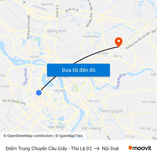 Điểm Trung Chuyển Cầu Giấy - Thủ Lệ 02 to Nội Duệ map