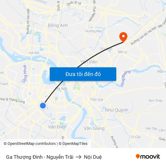 Ga Thượng Đình - Nguyễn Trãi to Nội Duệ map