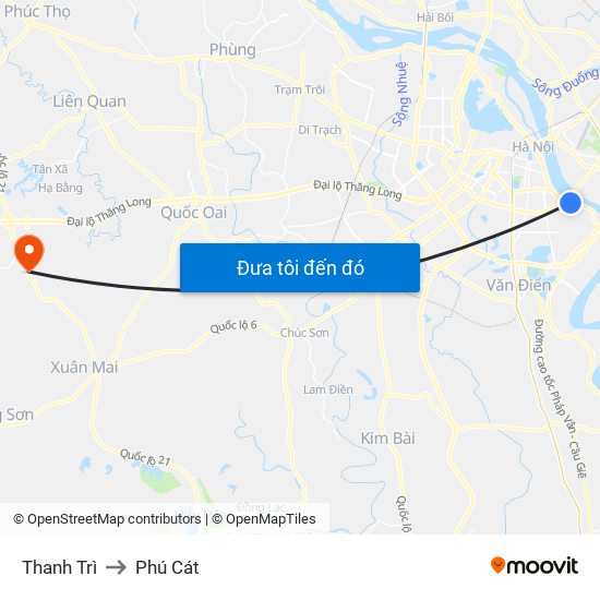 Thanh Trì to Phú Cát map
