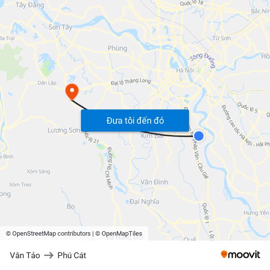 Vân Tảo to Phú Cát map