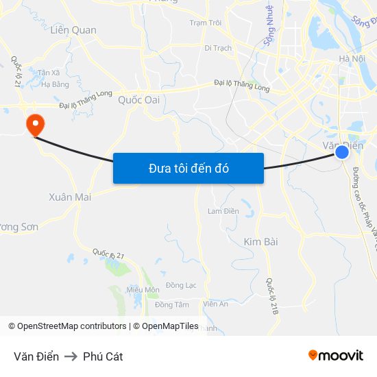 Văn Điển to Phú Cát map
