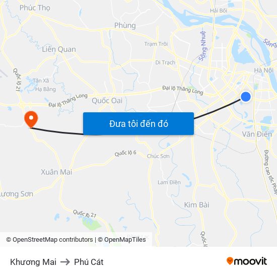 Khương Mai to Phú Cát map