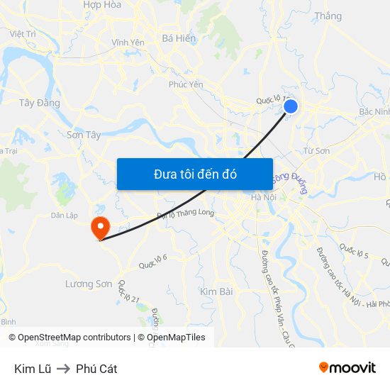 Kim Lũ to Phú Cát map