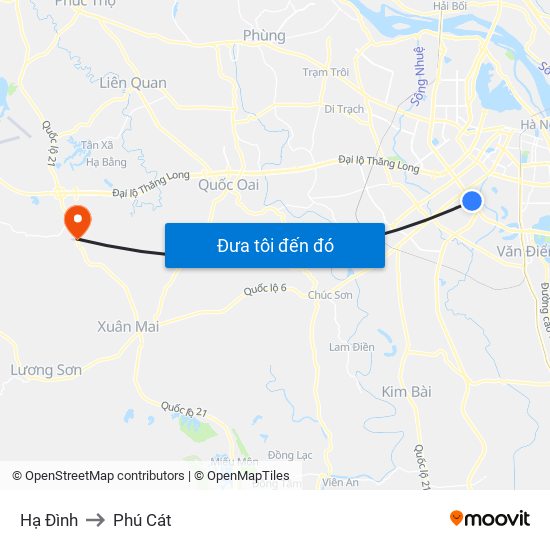 Hạ Đình to Phú Cát map