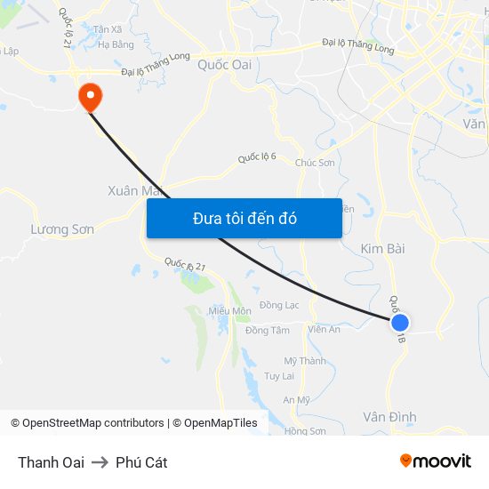 Thanh Oai to Phú Cát map