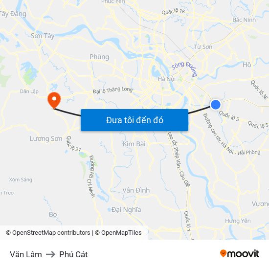 Văn Lâm to Phú Cát map