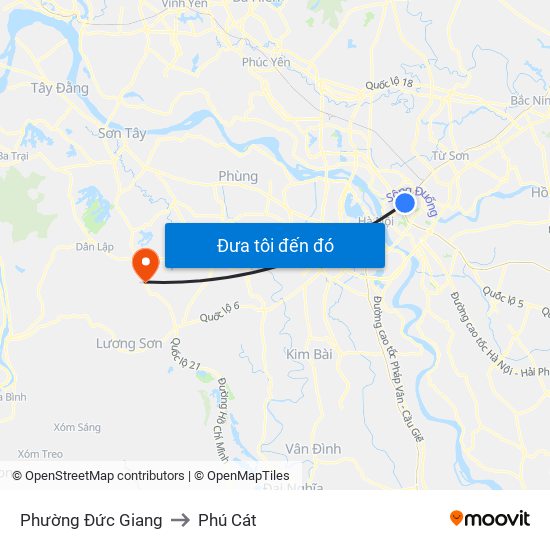 Phường Đức Giang to Phú Cát map