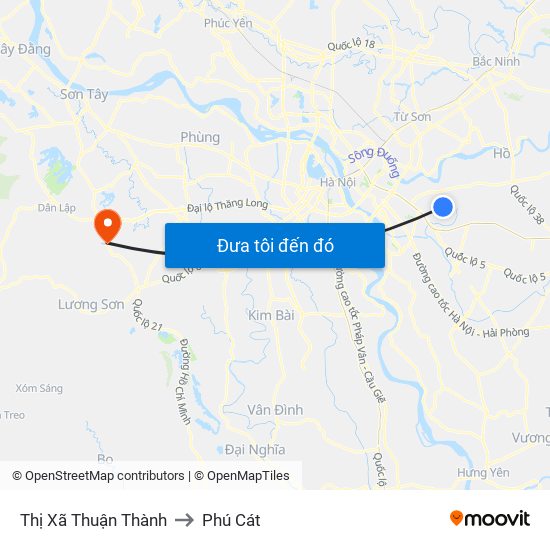 Thị Xã Thuận Thành to Phú Cát map