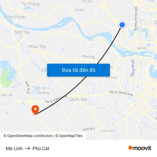 Mê Linh to Phú Cát map