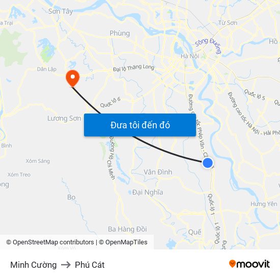 Minh Cường to Phú Cát map