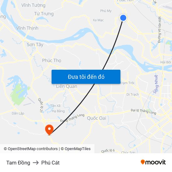 Tam Đồng to Phú Cát map