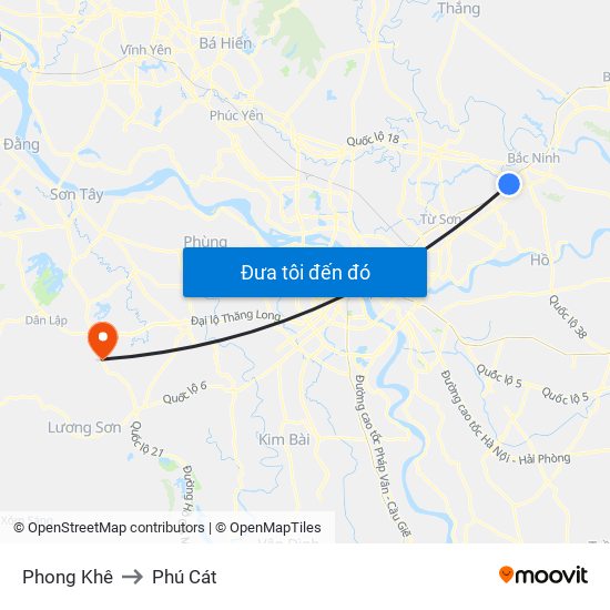 Phong Khê to Phú Cát map