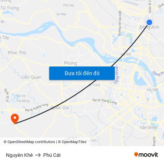 Nguyên Khê to Phú Cát map