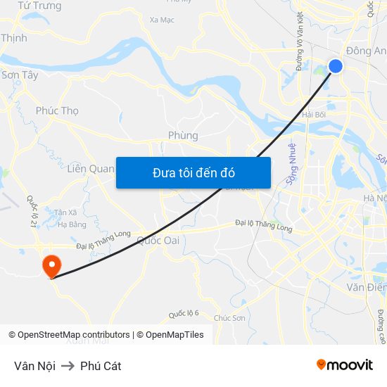 Vân Nội to Phú Cát map