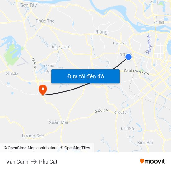 Vân Canh to Phú Cát map