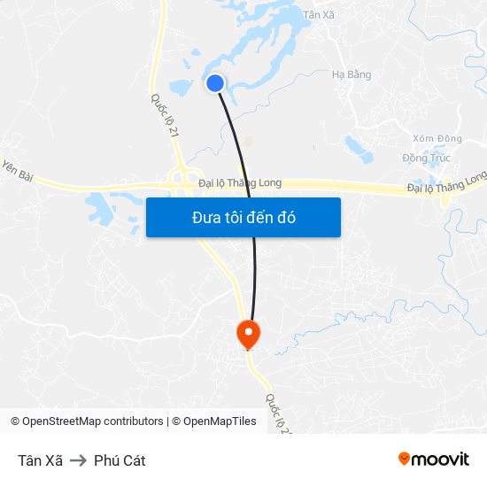 Tân Xã to Phú Cát map