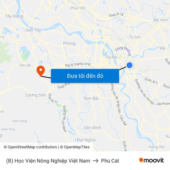 (B) Học Viện Nông Nghiệp Việt Nam to Phú Cát map