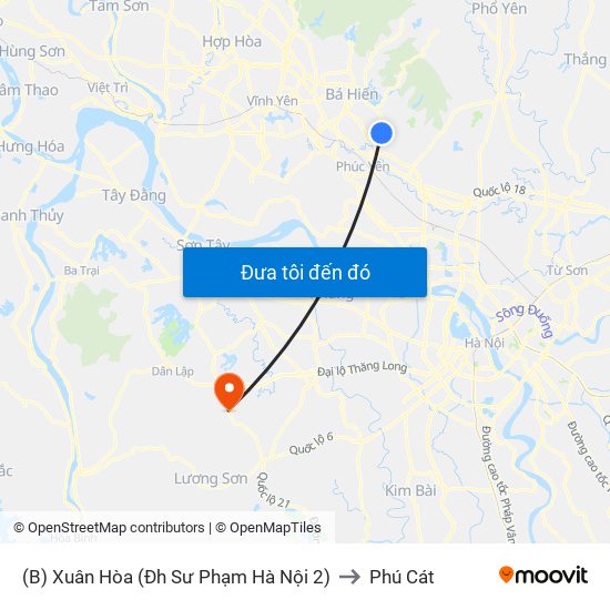 (B) Xuân Hòa (Đh Sư Phạm Hà Nội 2) to Phú Cát map