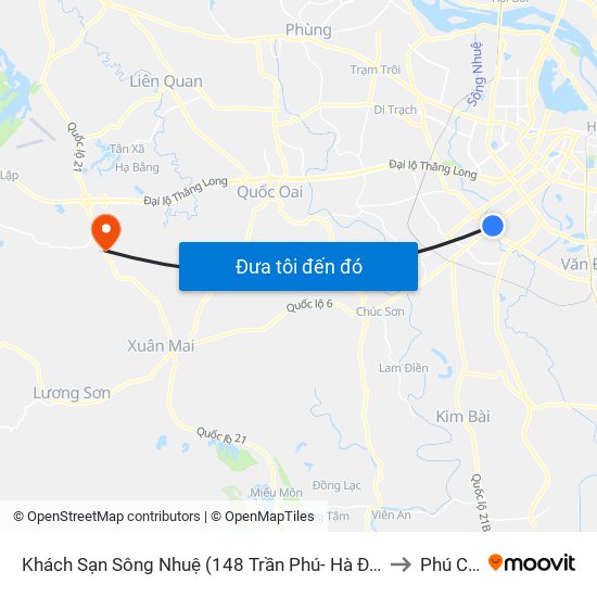 Khách Sạn Sông Nhuệ (148 Trần Phú- Hà Đông) to Phú Cát map