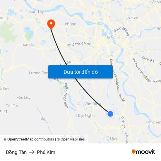 Đồng Tân to Phú Kim map