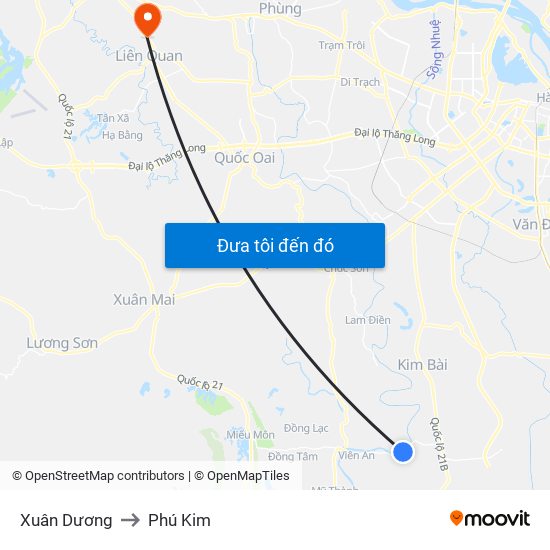 Xuân Dương to Phú Kim map