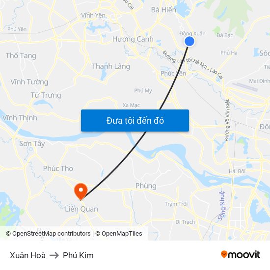 Xuân Hoà to Phú Kim map