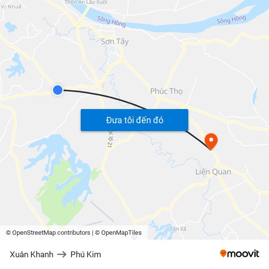 Xuân Khanh to Phú Kim map