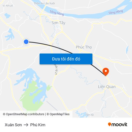 Xuân Sơn to Phú Kim map