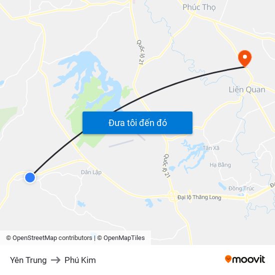 Yên Trung to Phú Kim map