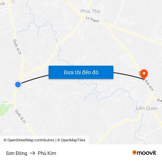 Sơn Đông to Phú Kim map