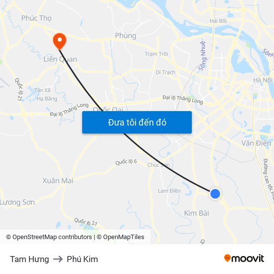 Tam Hưng to Phú Kim map