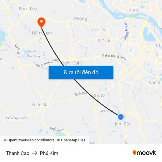 Thanh Cao to Phú Kim map