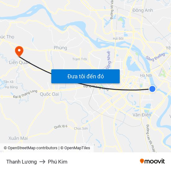 Thanh Lương to Phú Kim map