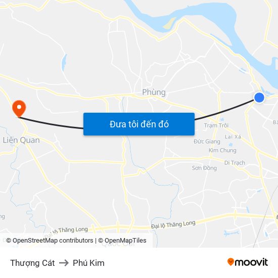 Thượng Cát to Phú Kim map