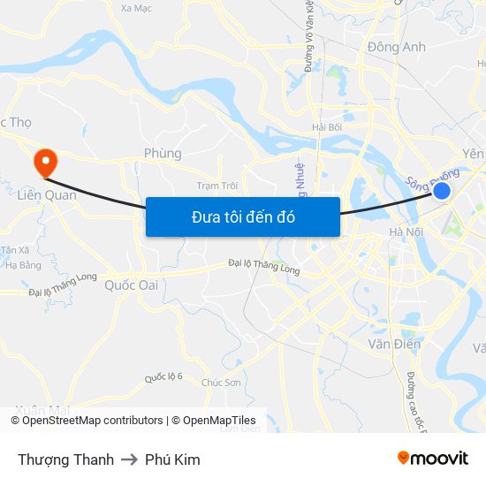 Thượng Thanh to Phú Kim map