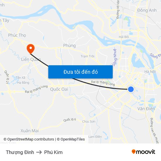 Thượng Đình to Phú Kim map