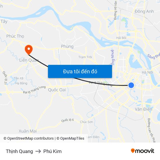 Thịnh Quang to Phú Kim map