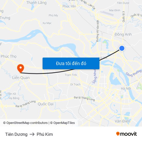 Tiên Dương to Phú Kim map