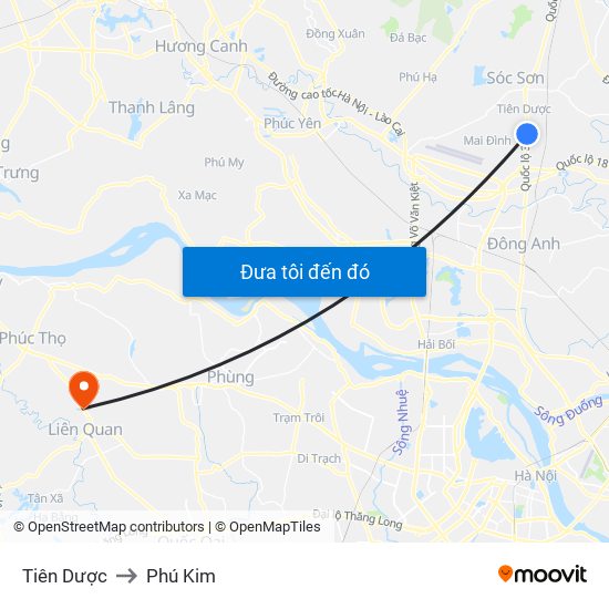 Tiên Dược to Phú Kim map