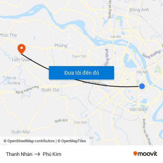 Thanh Nhàn to Phú Kim map